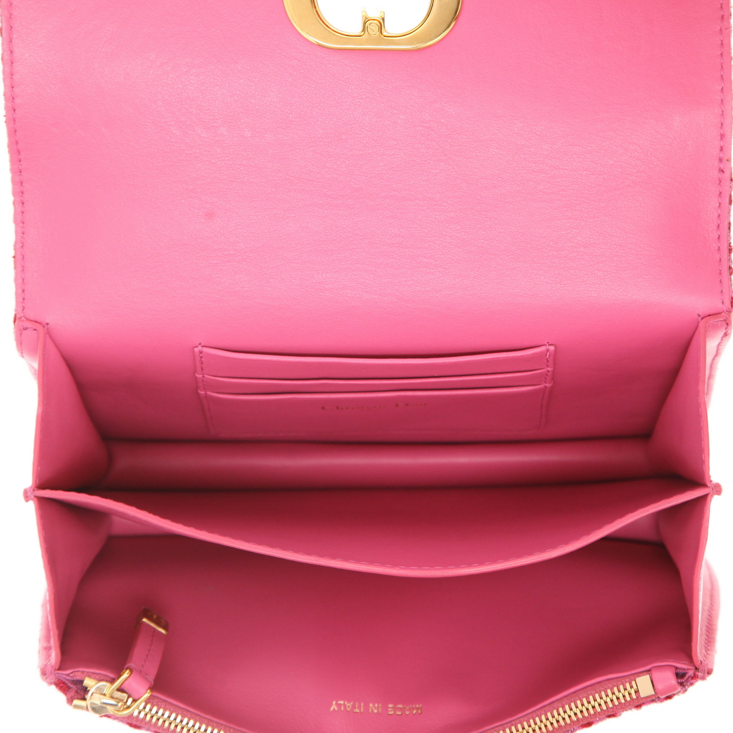 Sac bandoulière Dior  Caro mini  en cuir rose et perle rose - Detail D3
