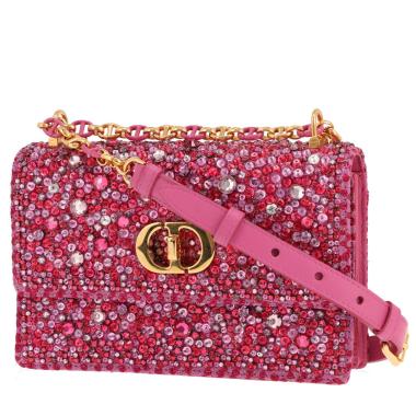 Borsa a tracolla Dior Caro mini in pelle rosa e perla rosa