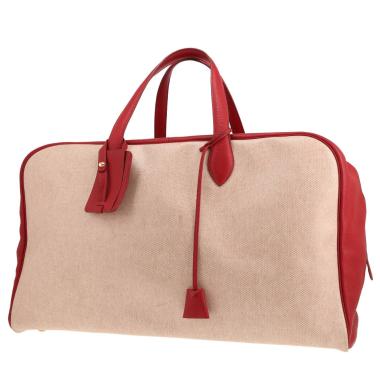 Sac de voyage Hermès  Victoria en toile H et cuir togo rouge