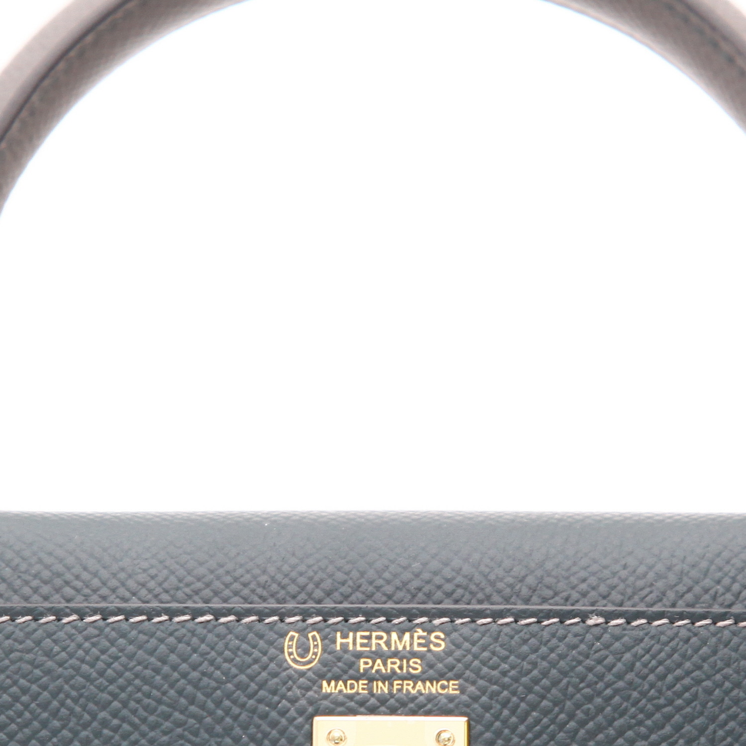 Bolso Hermès Kelly de 25 cm, de piel Epsom en verde Cyprès y Gris Meyer - Detail D2