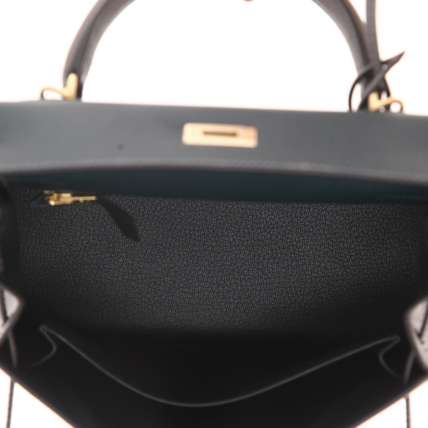 Sac à main Hermès  Kelly 25 cm en cuir epsom Vert Cyprès et Gris Meyer - Detail D3