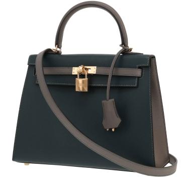 Hermès Kelly 25 cm handbag in Cypress Green and Gris Meyer Epsom leather