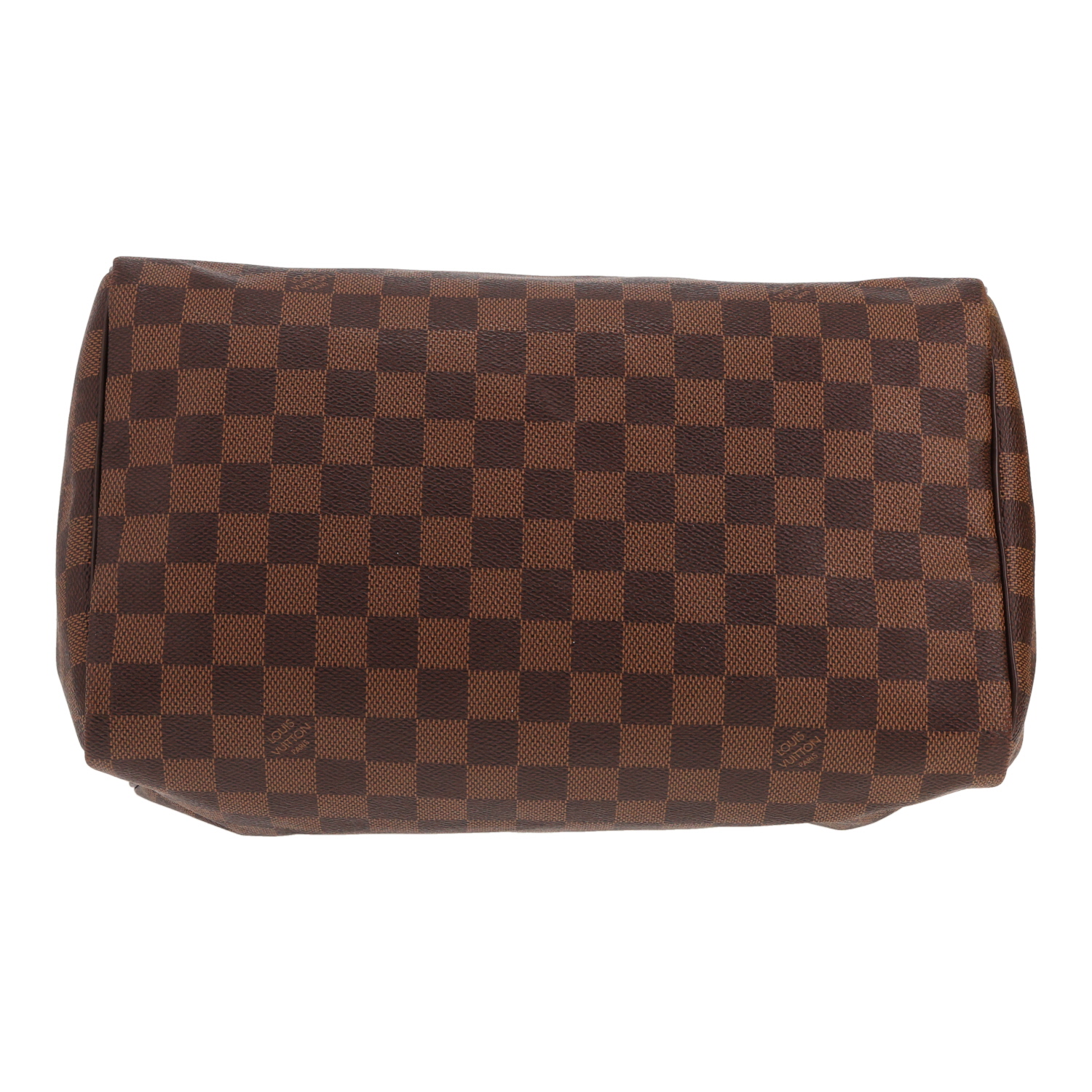 Louis Vuitton Speedy 30 handbag in Ebène Damier canvas and brown leather - Detail D1