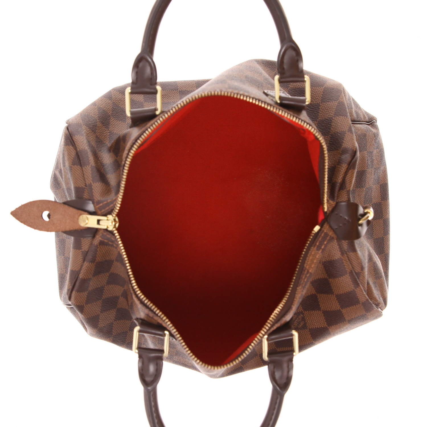 Sac à main Louis Vuitton  Speedy 30 en toile damier ébène et cuir marron - Detail D3