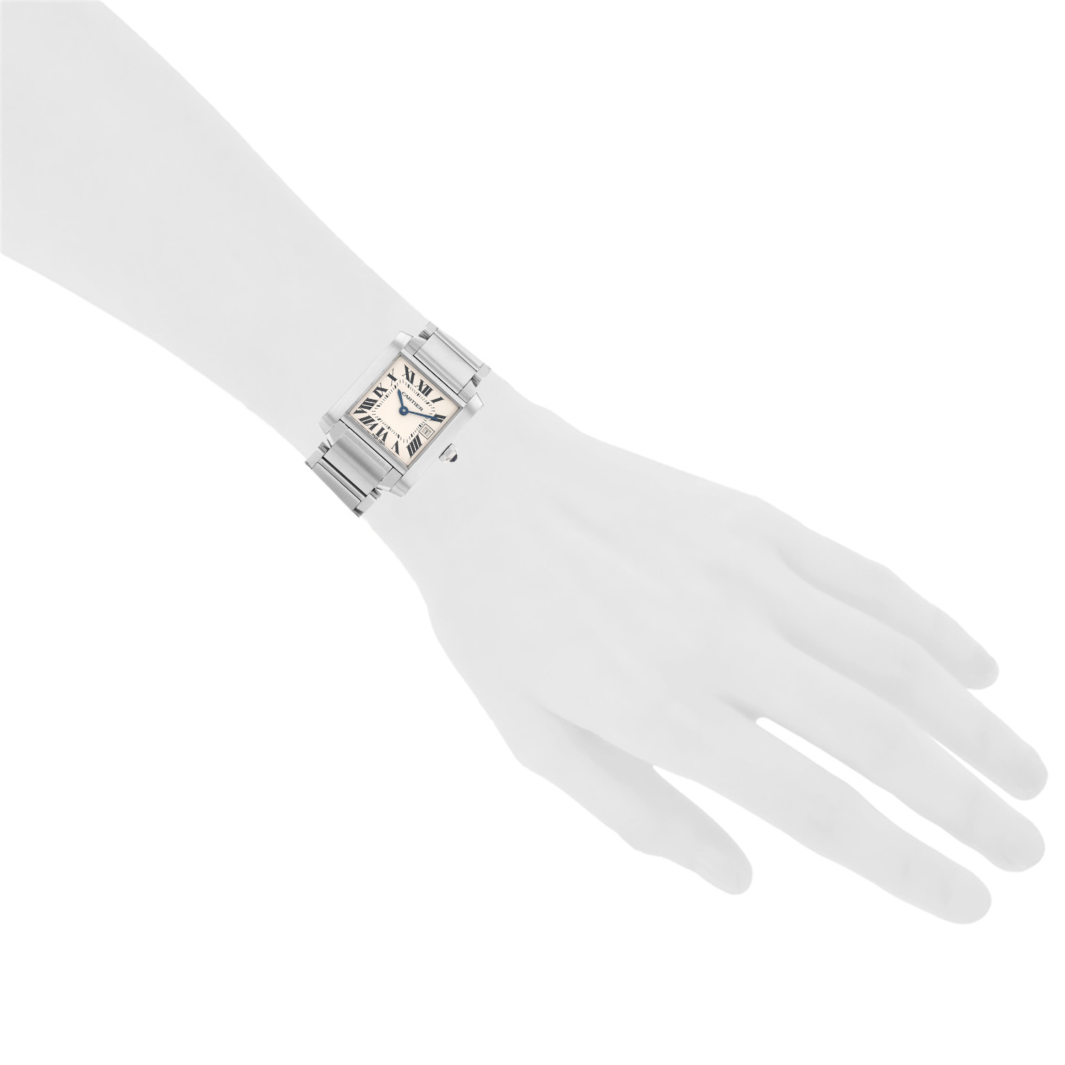 Medium-sized Cartier Tank Française watch in steel, Ref: Cartier - 2465, circa 2000 - Detail D1