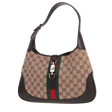 Borsa Gucci Jackie in tela Supreme GG beige e pelle marrone