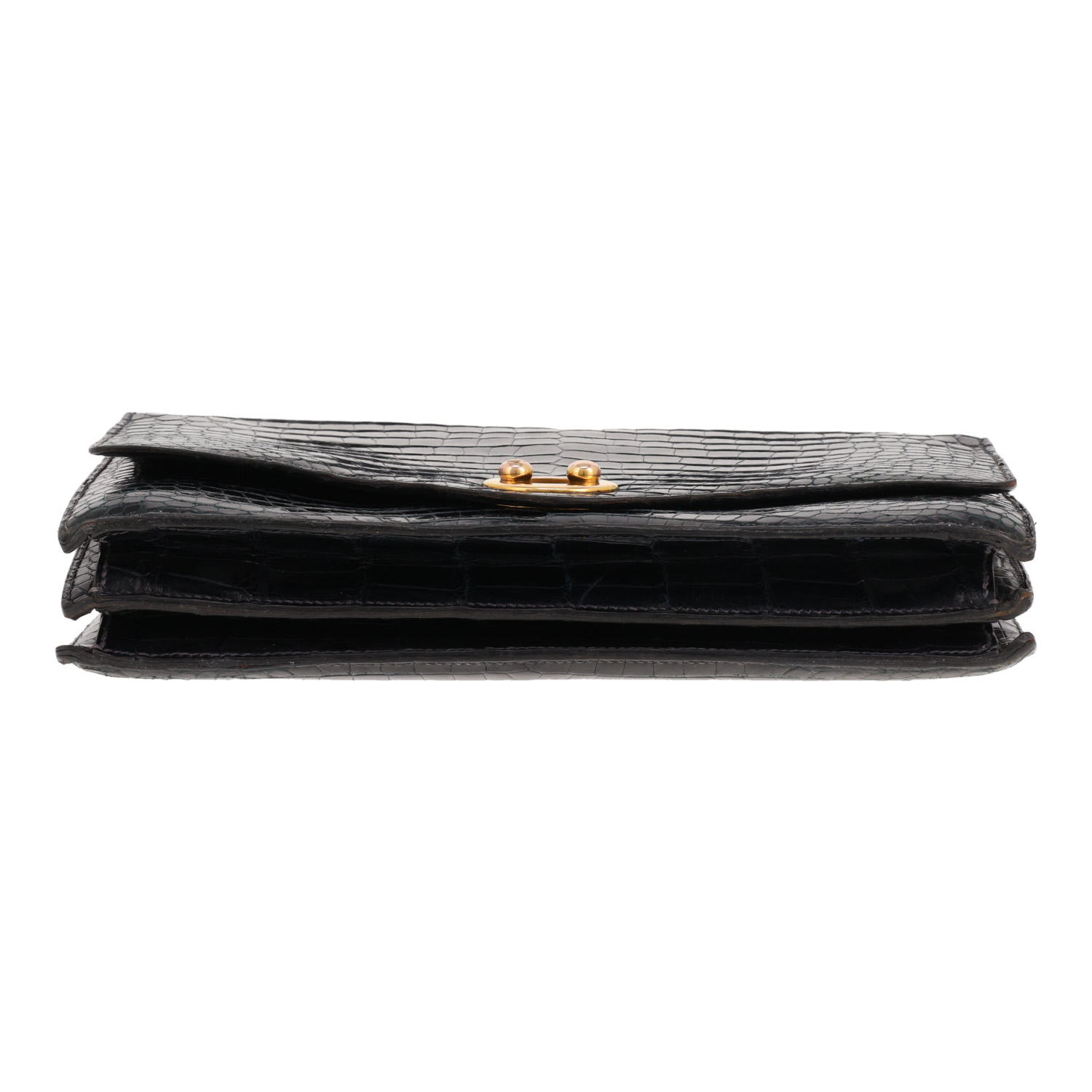 Bolso de mano Hermès «Boutonnière» de cocodrilo Bleu Marine - Detail D1