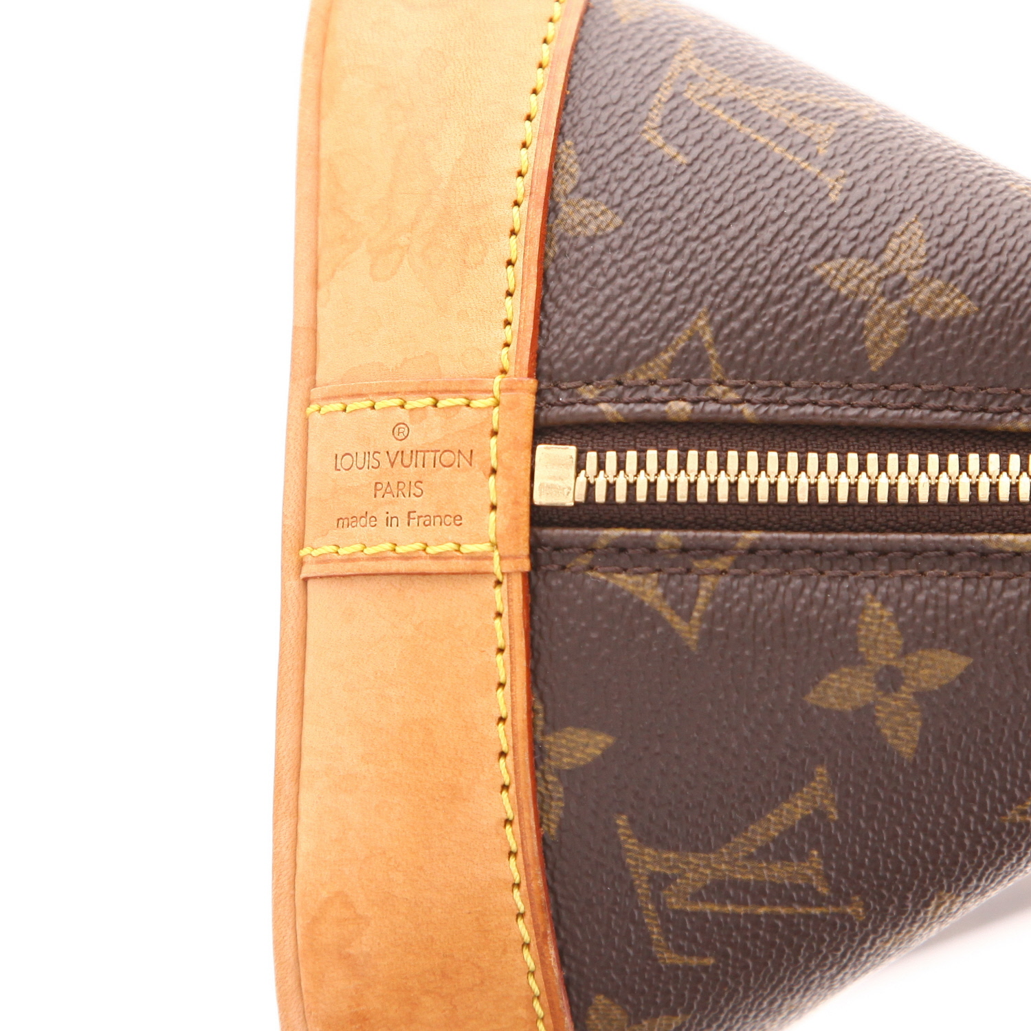 Borsa Louis Vuitton Alma, modello piccolo, in tela Monogram marrone e pelle naturale - Detail D2