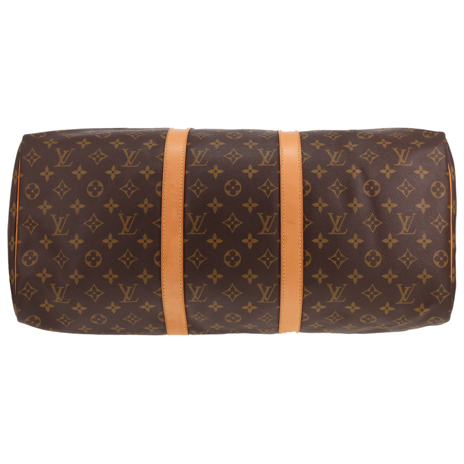 Sac de voyage Louis Vuitton  Keepall 50 en toile monogram marron et cuir naturel - Detail D1
