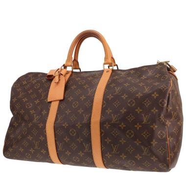 Sac de voyage Louis Vuitton  Keepall 50 en toile monogram marron et cuir naturel
