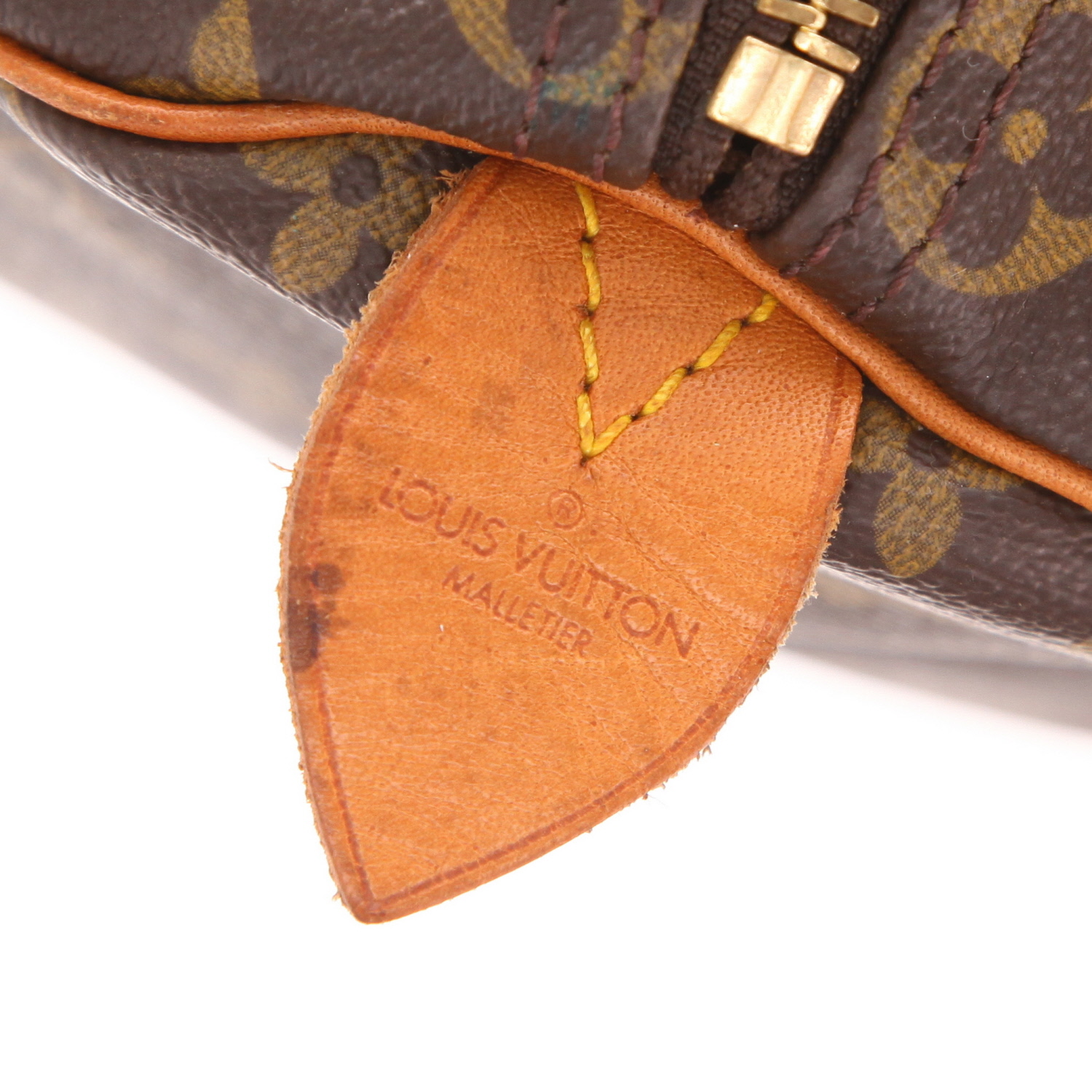 Borsa da viaggio Louis Vuitton Keepall 50 in tela Monogram marrone e pelle naturale - Detail D2