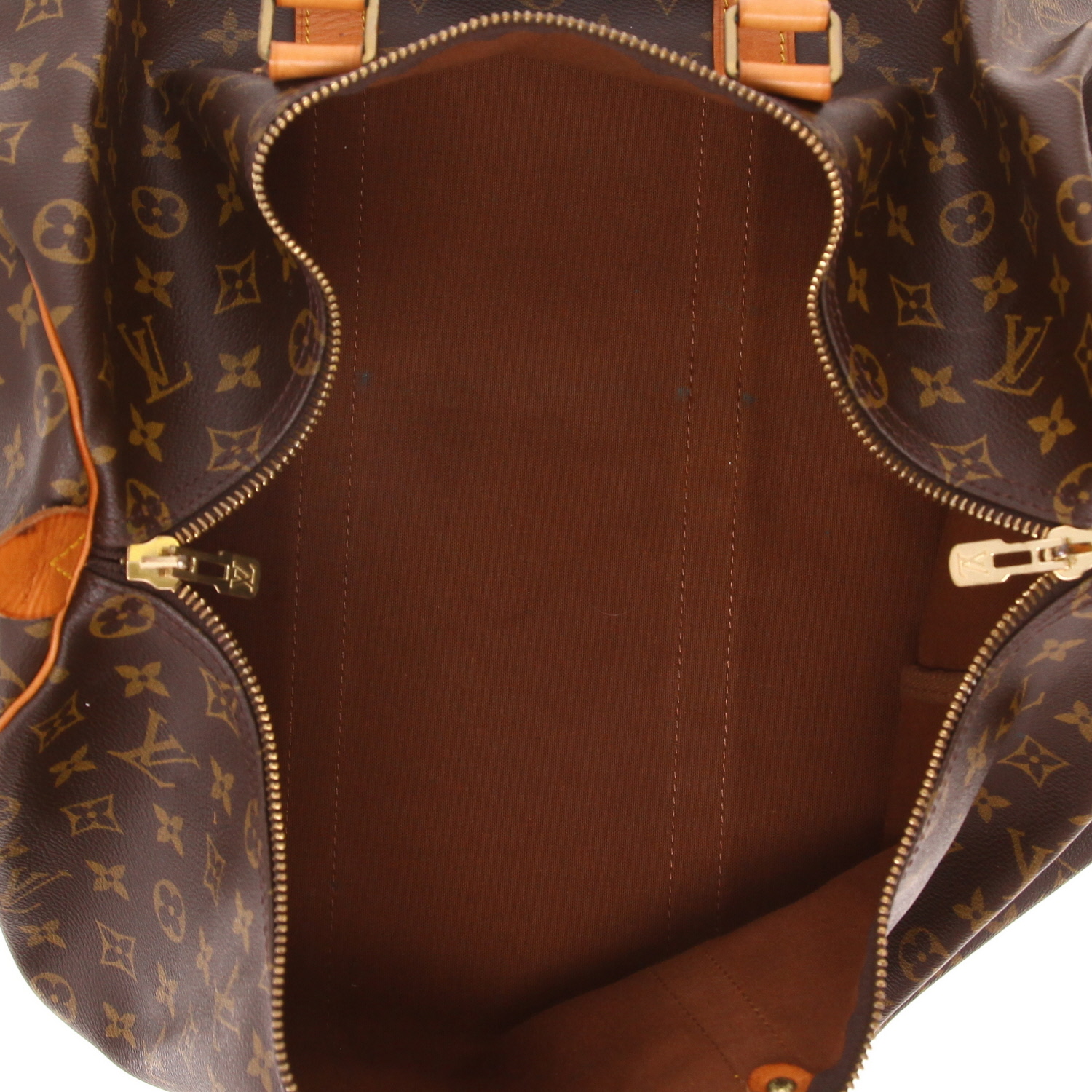 Borsa da viaggio Louis Vuitton Keepall 50 in tela Monogram marrone e pelle naturale - Detail D3