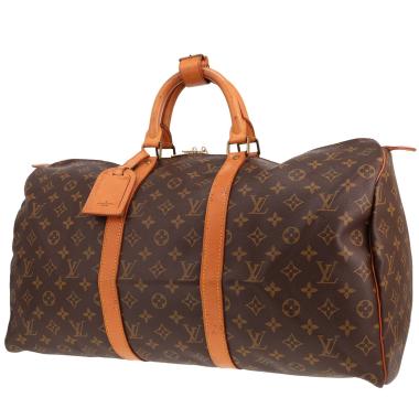 Sac de voyage Louis Vuitton  Keepall 50 en toile monogram marron et cuir naturel