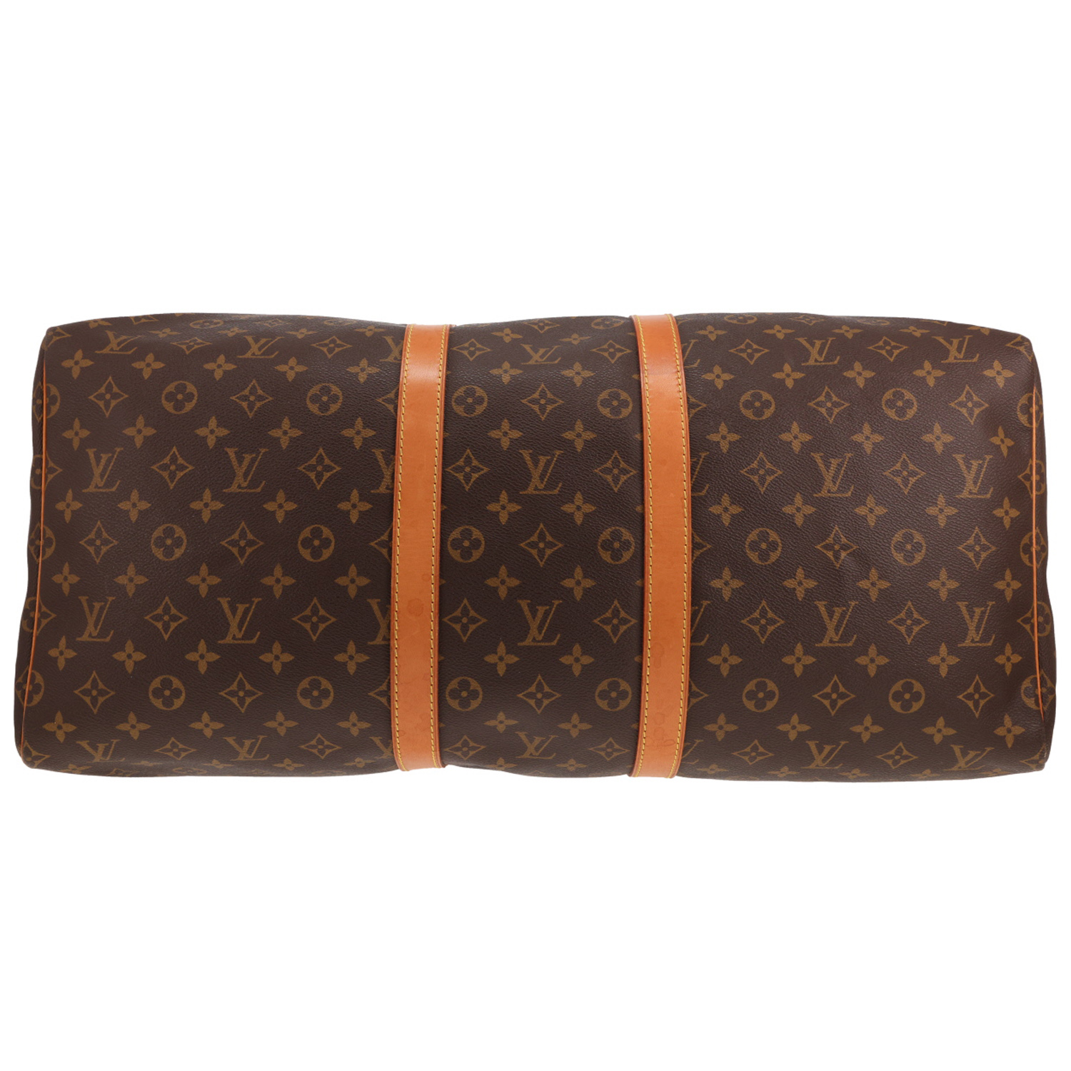 Borsa da viaggio Louis Vuitton Keepall 55 in tela Monogram marrone e pelle naturale - Detail D1