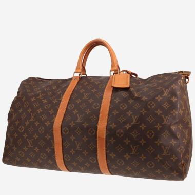 Sac de voyage Louis Vuitton  Keepall 55 en toile monogram marron et cuir naturel
