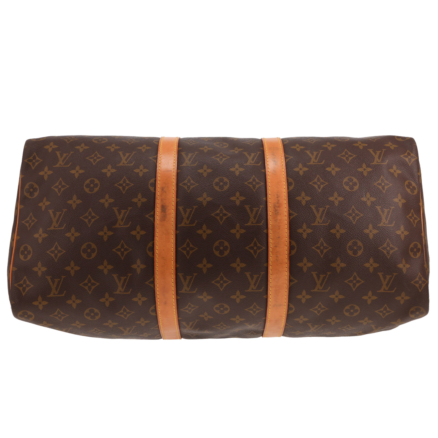 Borsa da viaggio Louis Vuitton Keepall 50 in tela Monogram marrone e pelle naturale - Detail D1