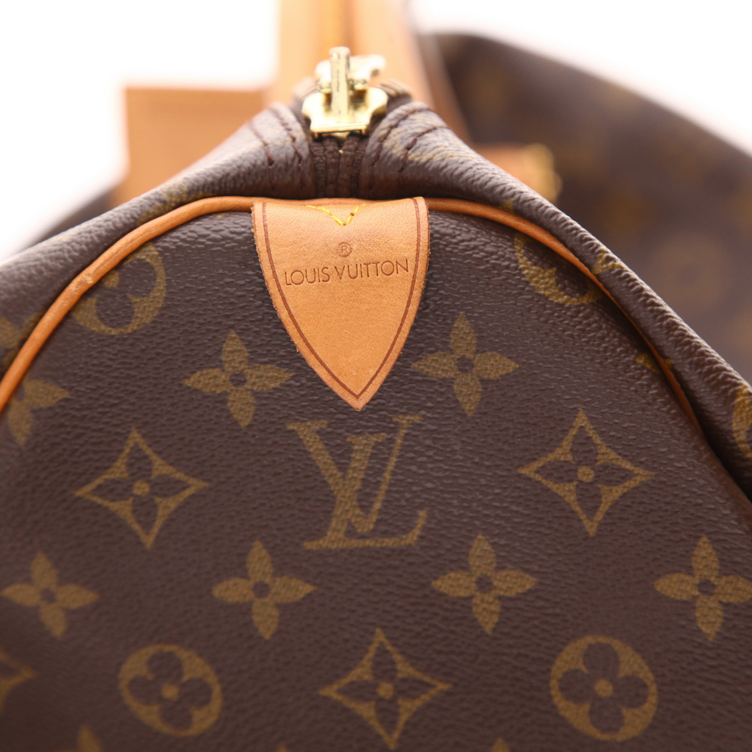 Borsa da viaggio Louis Vuitton Keepall 50 in tela Monogram marrone e pelle naturale - Detail D2
