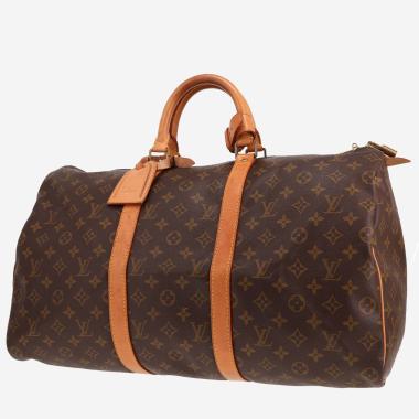 Sac de voyage Louis Vuitton  Keepall 50 en toile monogram marron et cuir naturel