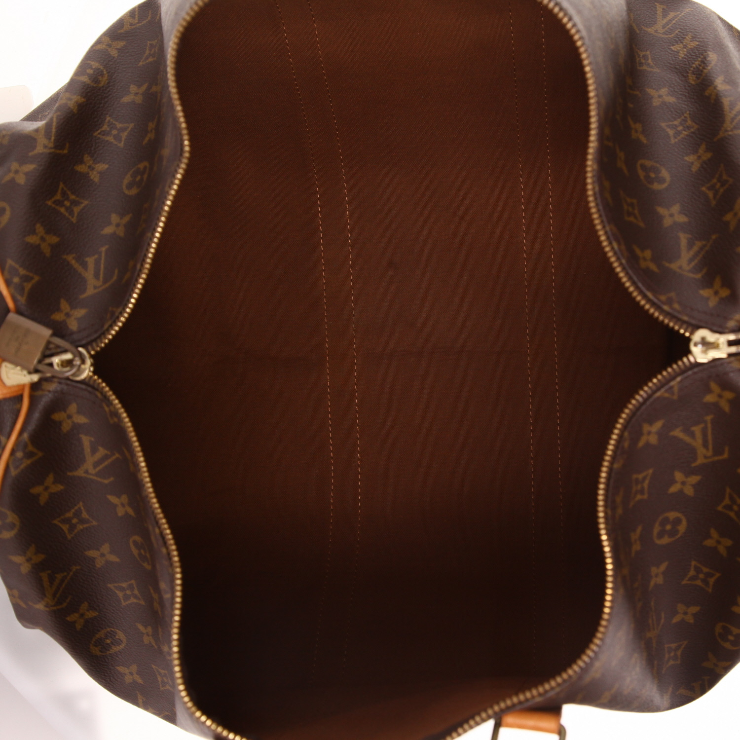 Sac de voyage Louis Vuitton  Keepall 55 en toile monogram marron et cuir naturel - Detail D3
