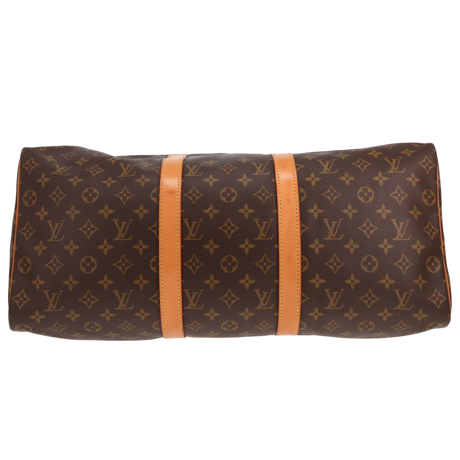 Sac de voyage Louis Vuitton  Keepall 50 en toile monogram marron et cuir naturel - Detail D1