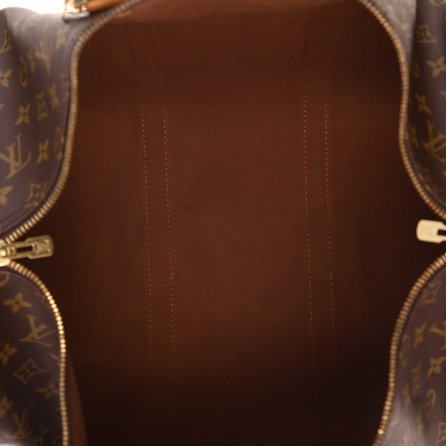 Sac de voyage Louis Vuitton  Keepall 50 en toile monogram marron et cuir naturel - Detail D3