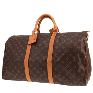 Sac de voyage Louis Vuitton  Keepall 50 en toile monogram marron et cuir naturel