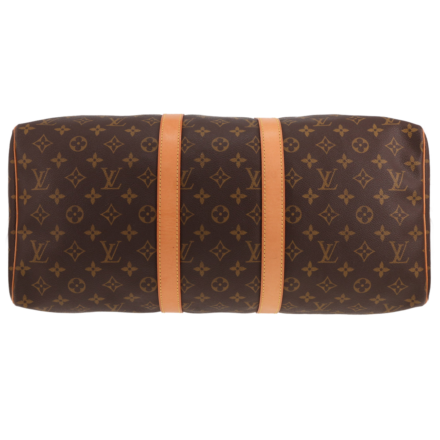 Sac de voyage Louis Vuitton  Keepall 45 en toile monogram marron et cuir naturel - Detail D1