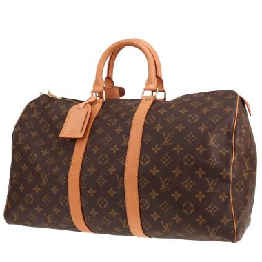 Borsa da viaggio Louis Vuitton Keepall 45 in tela Monogram marrone e pelle naturale