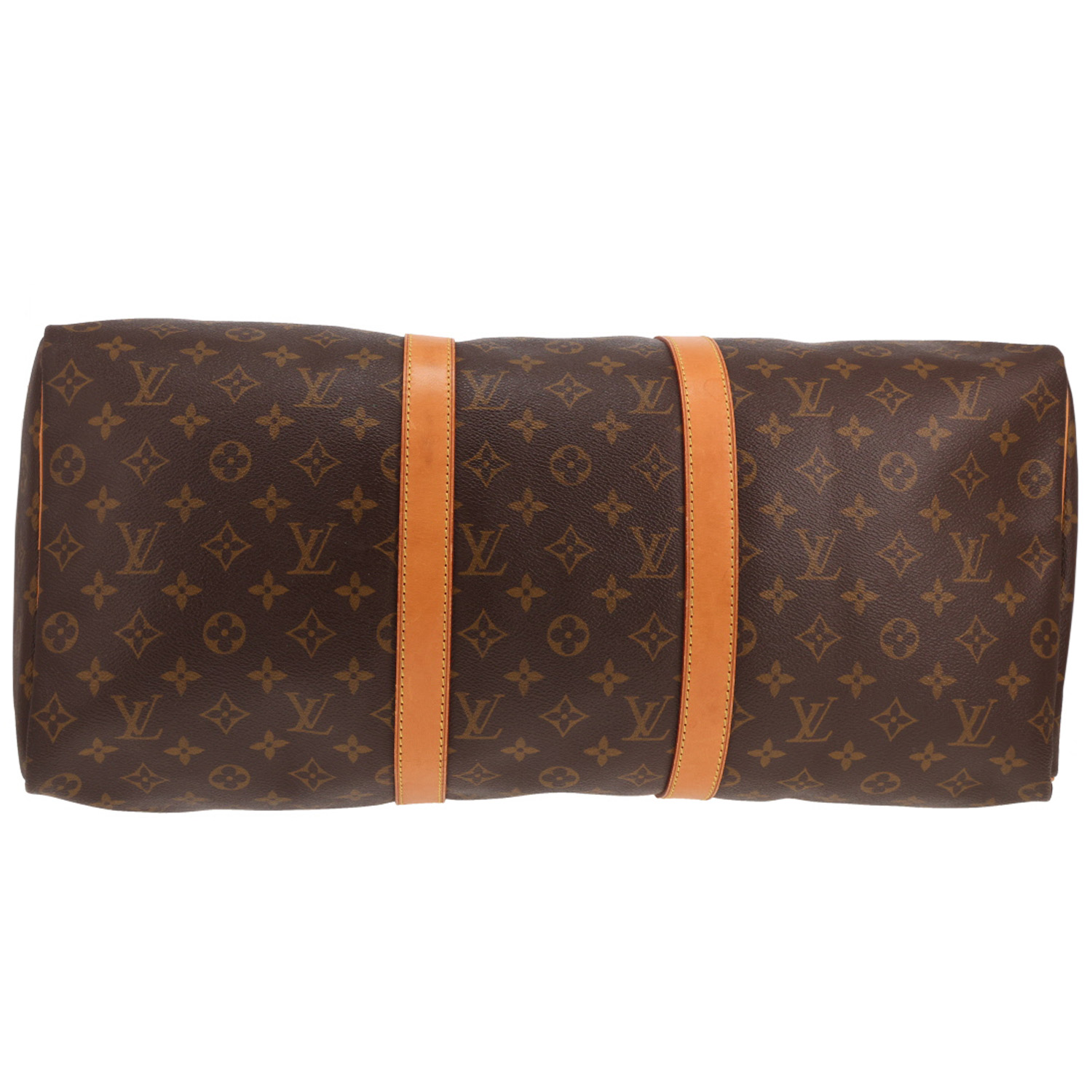 Sac de voyage Louis Vuitton  Keepall 50 en toile monogram marron et cuir naturel - Detail D1