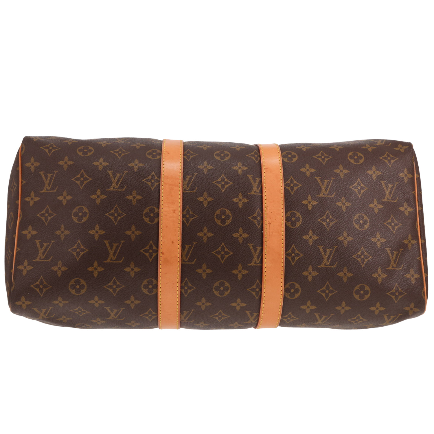 Sac de voyage Louis Vuitton  Keepall 45 en toile monogram marron et cuir naturel - Detail D1