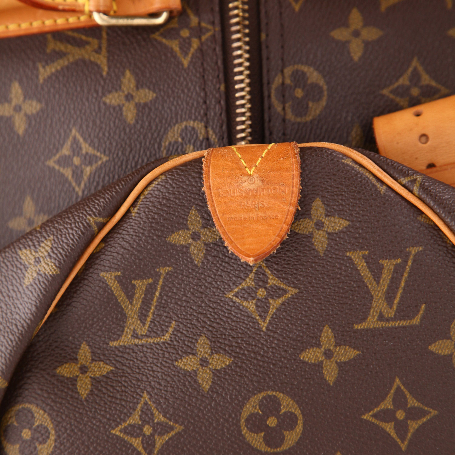 Borsa da viaggio Louis Vuitton Keepall 45 in tela Monogram marrone e pelle naturale - Detail D2