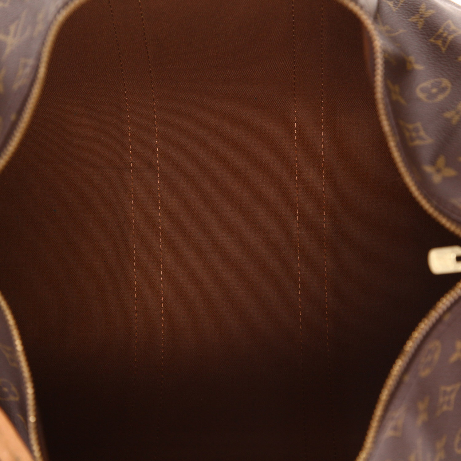 Borsa da viaggio Louis Vuitton Keepall 45 in tela Monogram marrone e pelle naturale - Detail D3