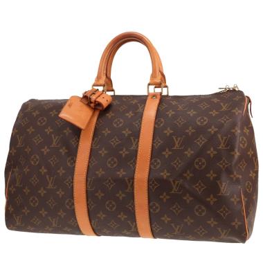 Sac de voyage Louis Vuitton  Keepall 45 en toile monogram marron et cuir naturel