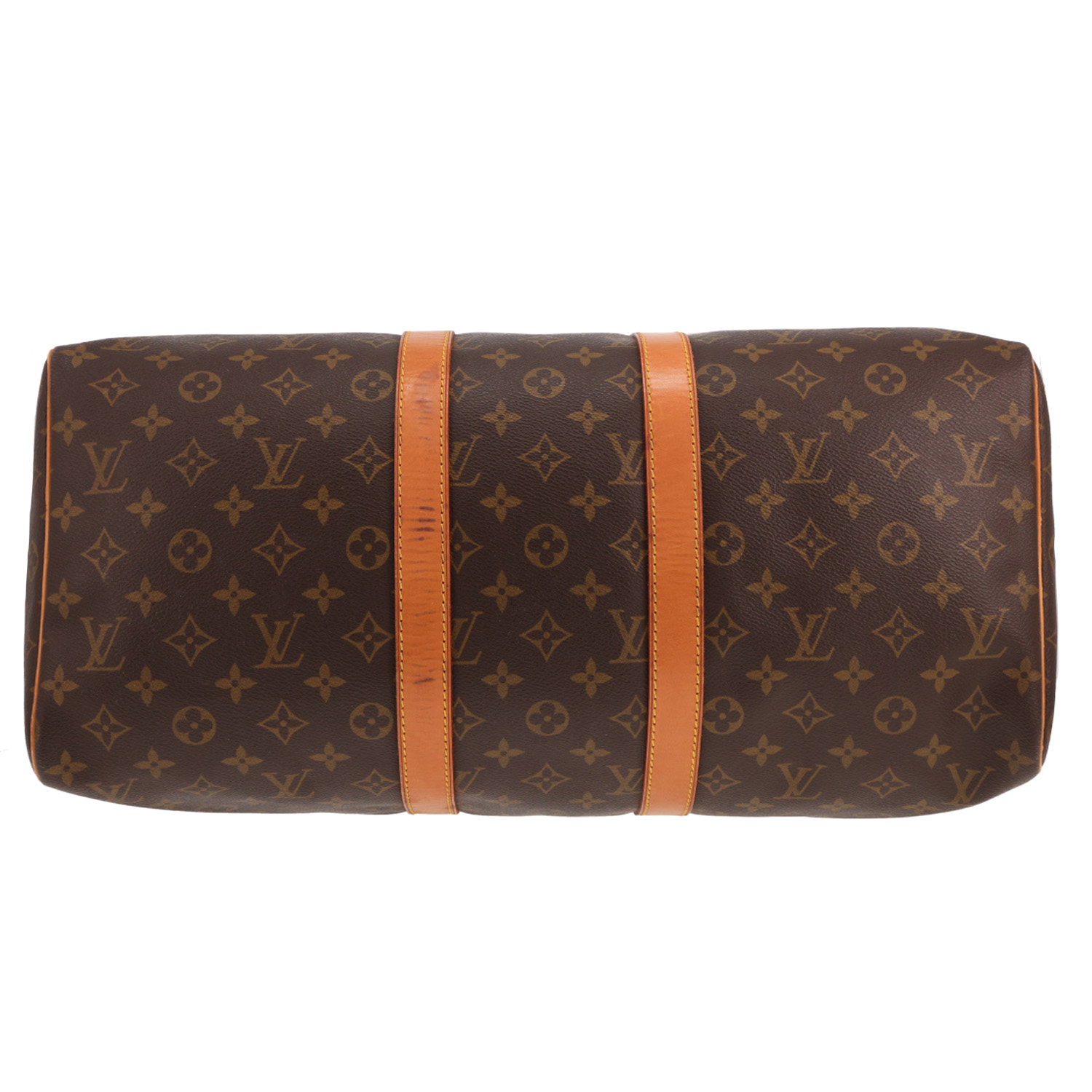 Louis Vuitton Keepall 45 travel bag in brown Monogram canvas and natural leather - Detail D1
