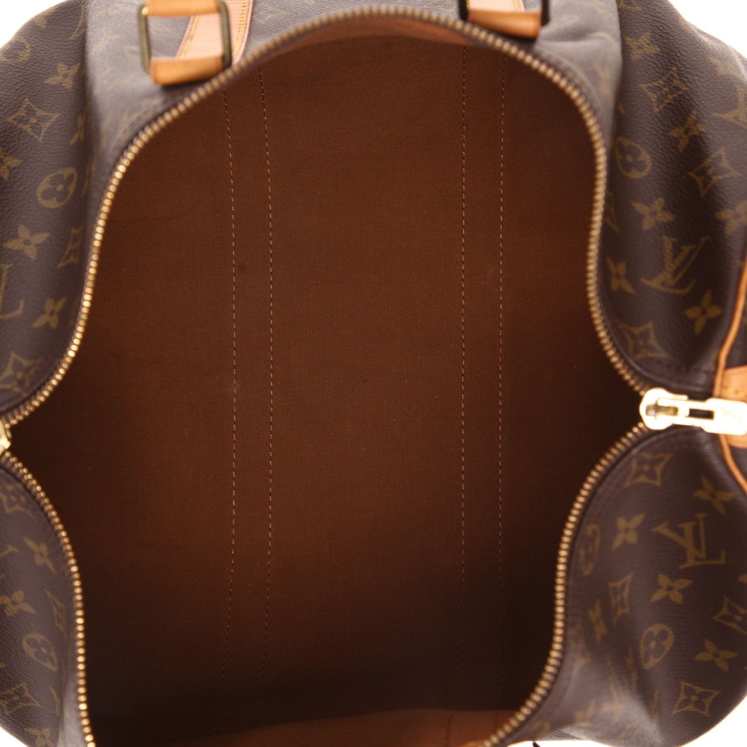 Louis Vuitton Keepall 45 travel bag in brown Monogram canvas and natural leather - Detail D3