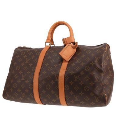 Louis Vuitton Keepall 45 travel bag in brown Monogram canvas and natural leather