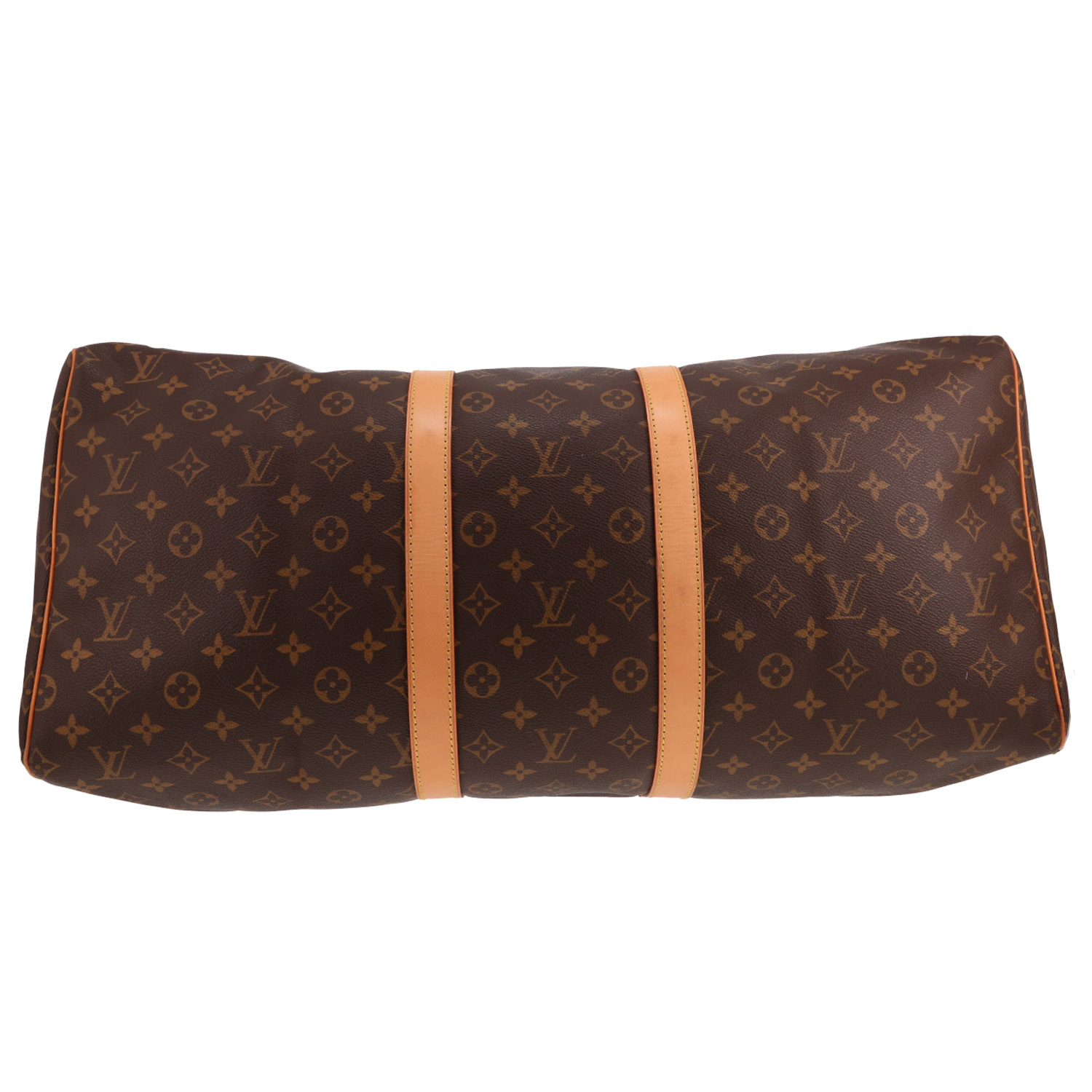 Sac de voyage Louis Vuitton  Keepall 50 en toile monogram marron et cuir naturel - Detail D1