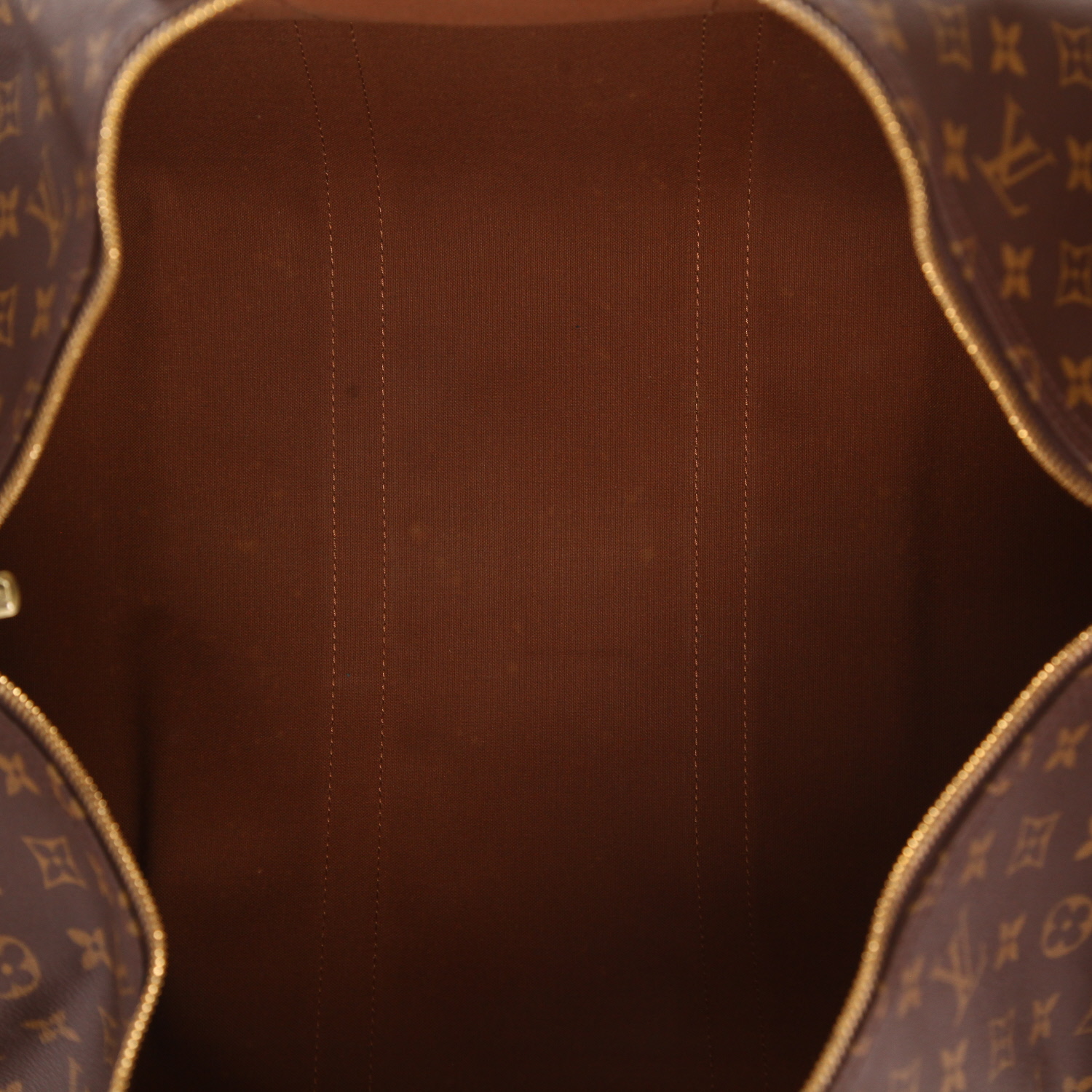 Bolsa de viaje Louis Vuitton Keepall 50 de lona Monogram marrón y cuero natural - Detail D3
