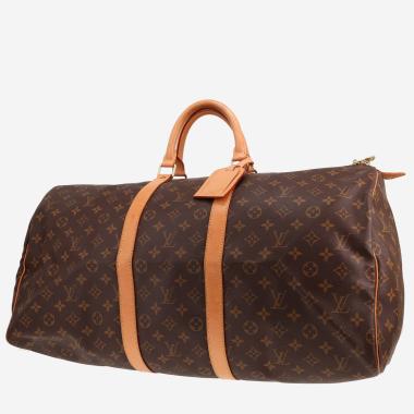 Sac de voyage Louis Vuitton  Keepall 50 en toile monogram marron et cuir naturel