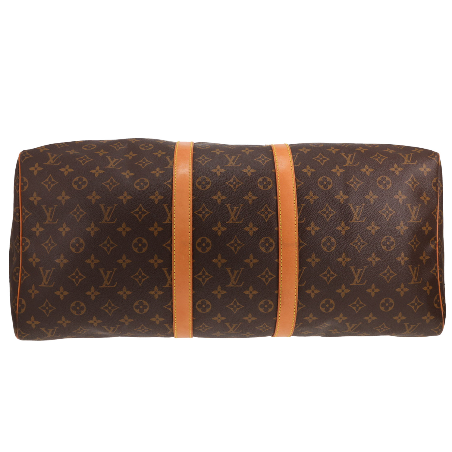 Louis Vuitton Keepall 55 travel bag in brown Monogram canvas and natural leather - Detail D1
