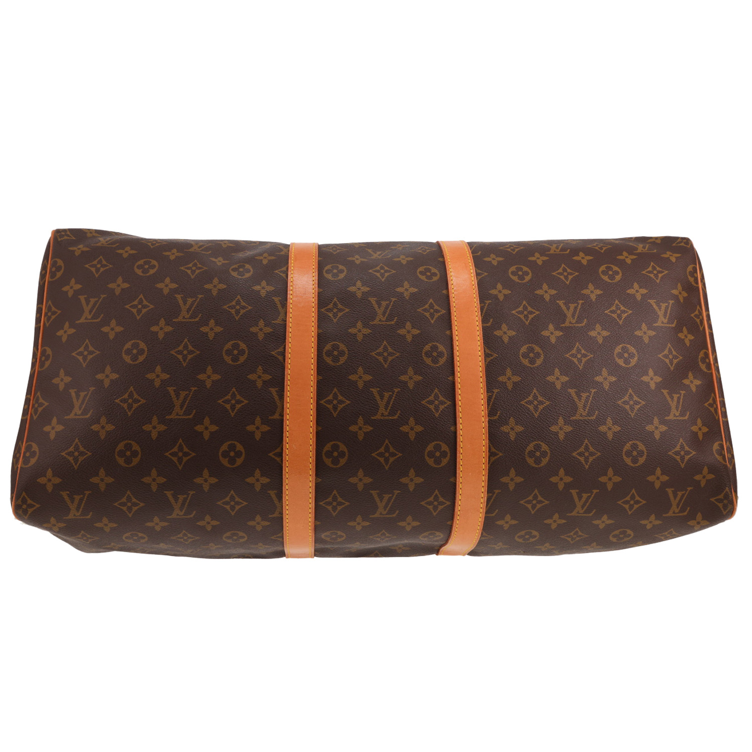 Sac de voyage Louis Vuitton  Keepall 55 en toile monogram marron et cuir naturel - Detail D1