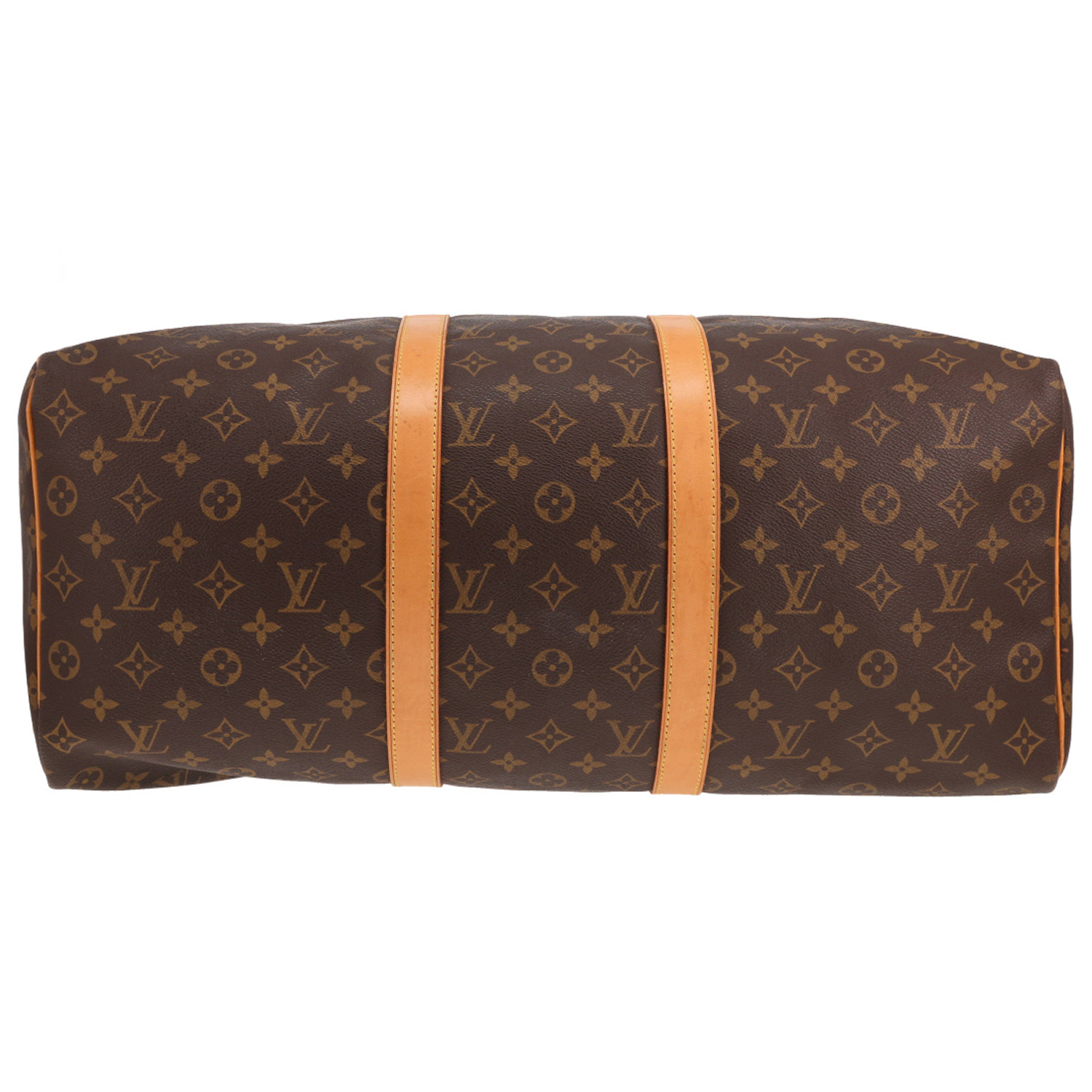 Sac de voyage Louis Vuitton  Keepall 50 en toile monogram marron et cuir naturel - Detail D1