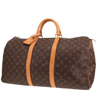 Louis Vuitton Keepall 50 travel bag in brown Monogram canvas and natural leather