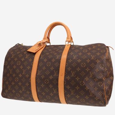 Sac de voyage Louis Vuitton  Keepall 50 en toile monogram marron et cuir naturel