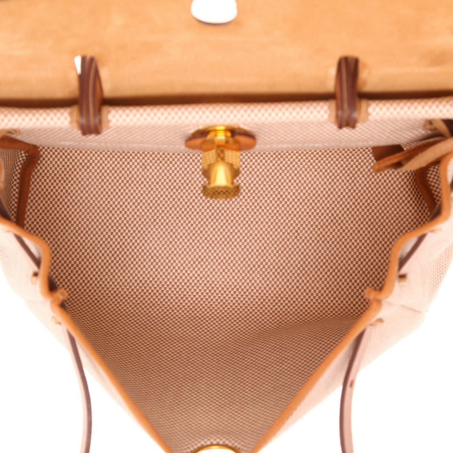 Sac cabas Hermès  Herbag en toile beige et cuir gold - Detail D3