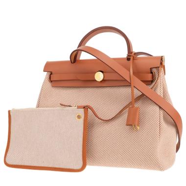 Sac cabas Hermès  Herbag en toile beige et cuir gold