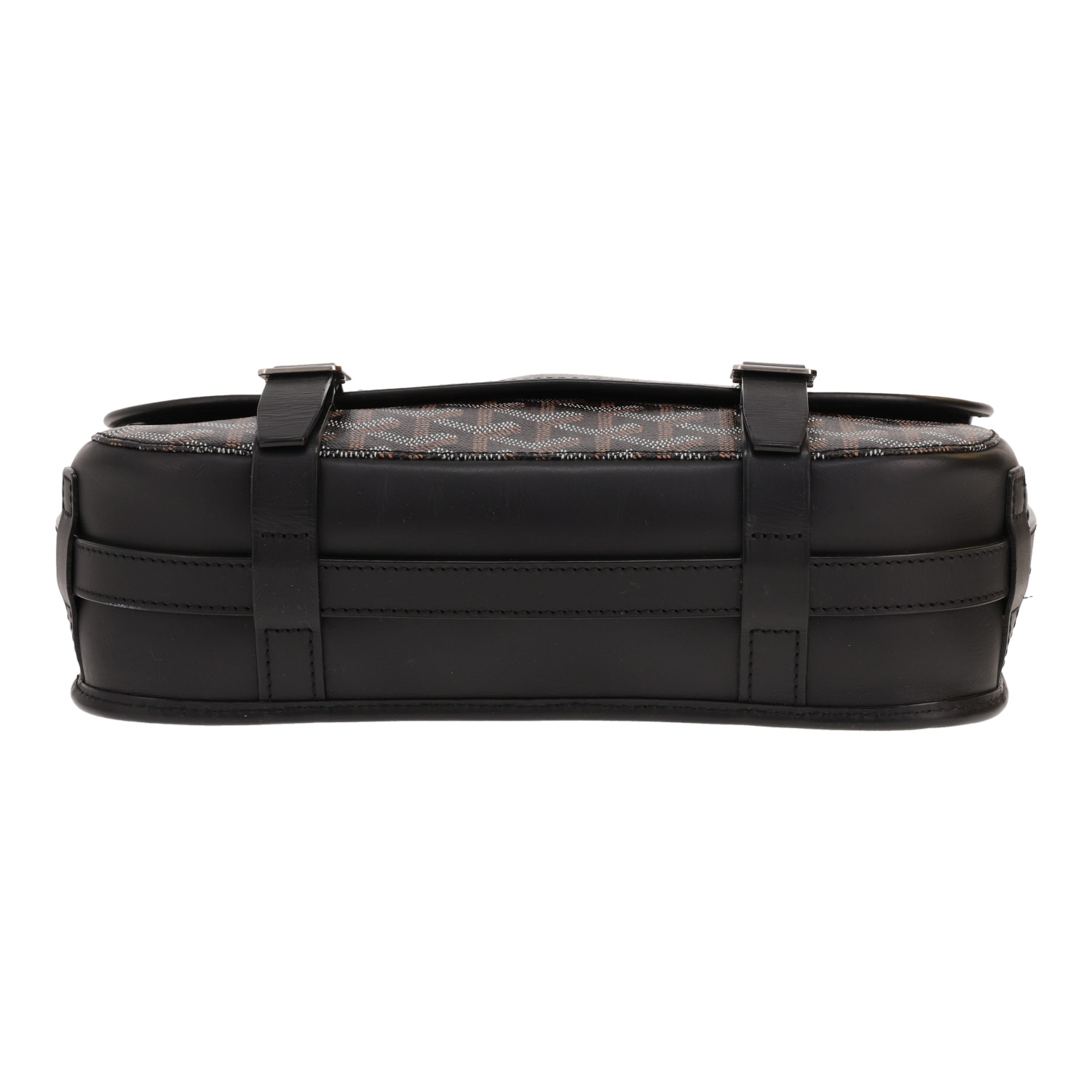 Sac bandoulière Goyard  Belvedère en toile Goyardine noire et cuir noir - Detail D1