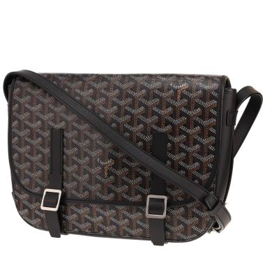 Sac bandoulière Goyard  Belvedère en toile Goyardine noire et cuir noir