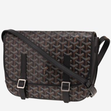 Sac bandoulière Goyard  Belvedère en toile Goyardine noire et cuir noir