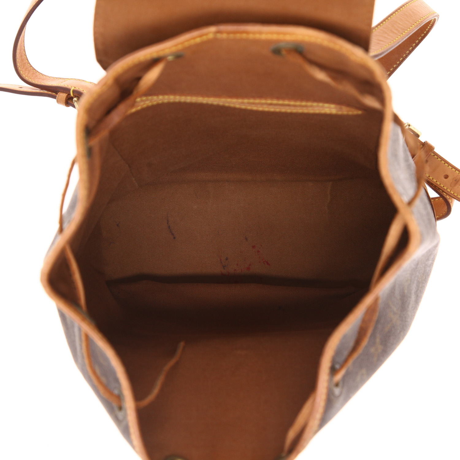 Mochila Louis Vuitton «Montsouris Backpack» de lona Monogram marrón y piel natural - Detail D3